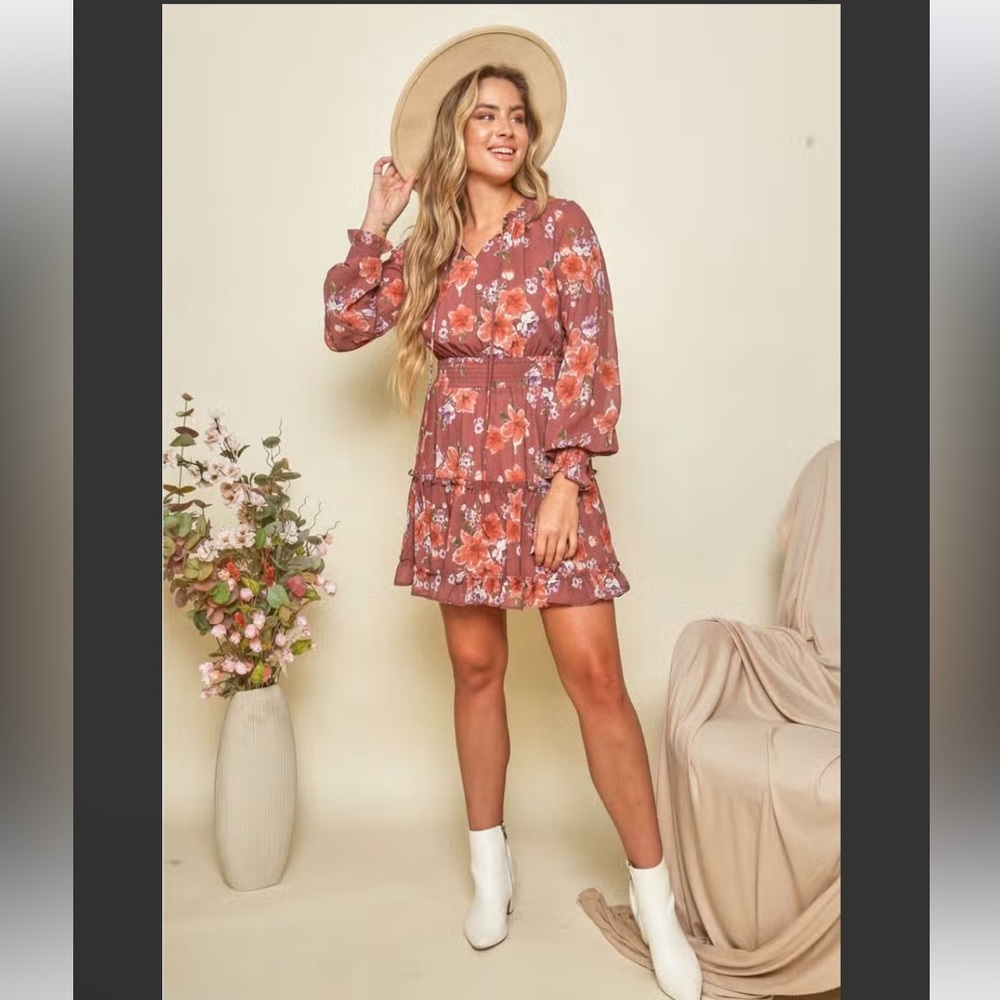 PEACH LOVE CALIFORNIA FLORAL TIERED DRESS ❤️NEW COLLECTION IN STORES❤️